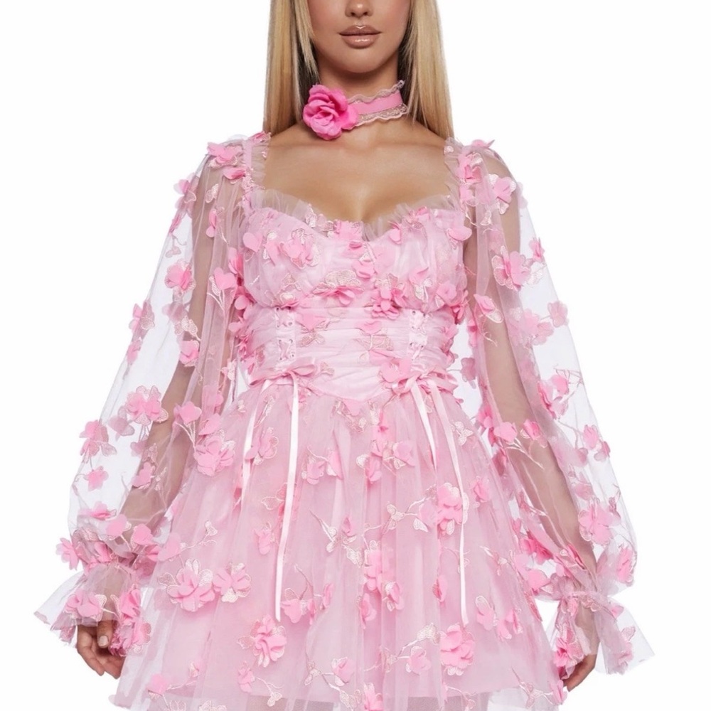 Dolls Kill Sugar Thrillz Heavenly Affair Babydoll Pink Floral Whimsical Dress 2X - Picture 2 of 13